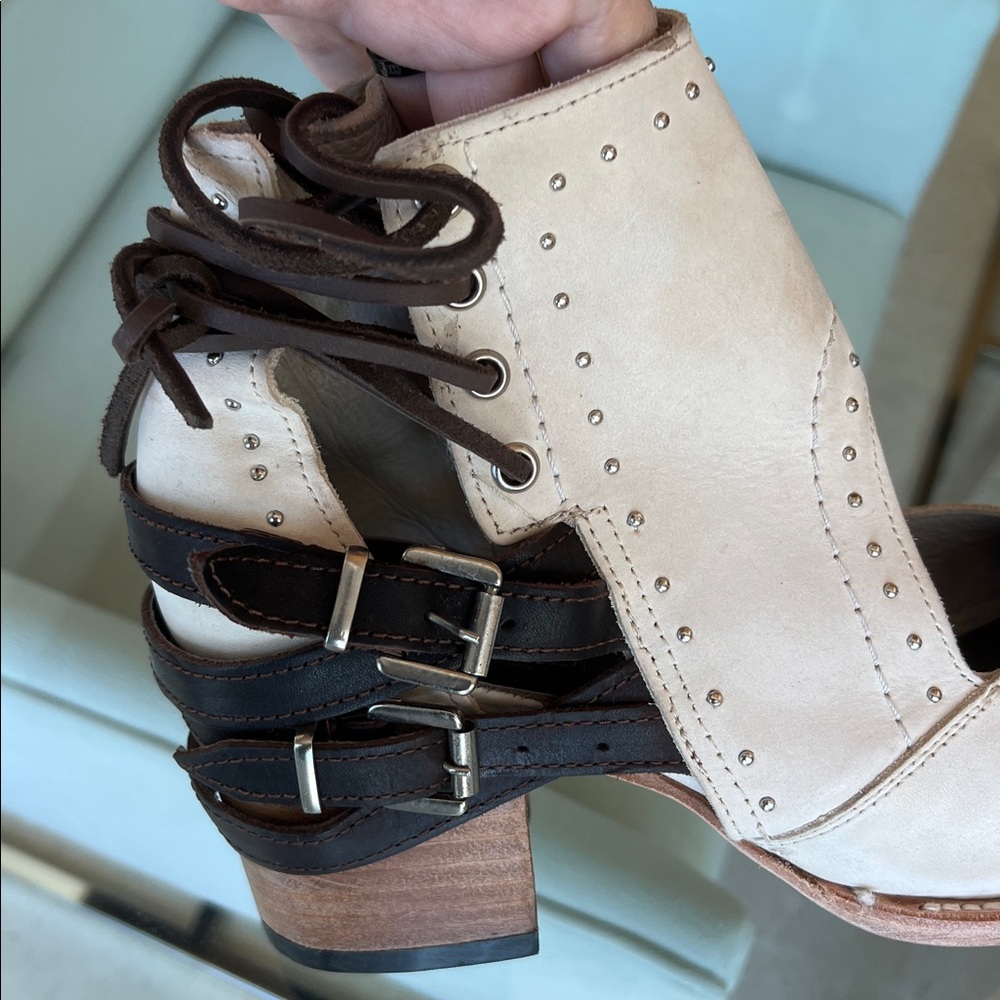 freebird White Cutout Lace-Up Ankle Booties with Brown Accents - Picture 5 of 14